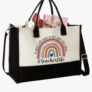 TeacherLife Canvas Tote Bag - Black and Cream